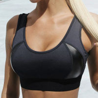 NORMOV Push Up Sports For Women Leather Splice Fitness Gym Top Breathable Yoga Women Clothing