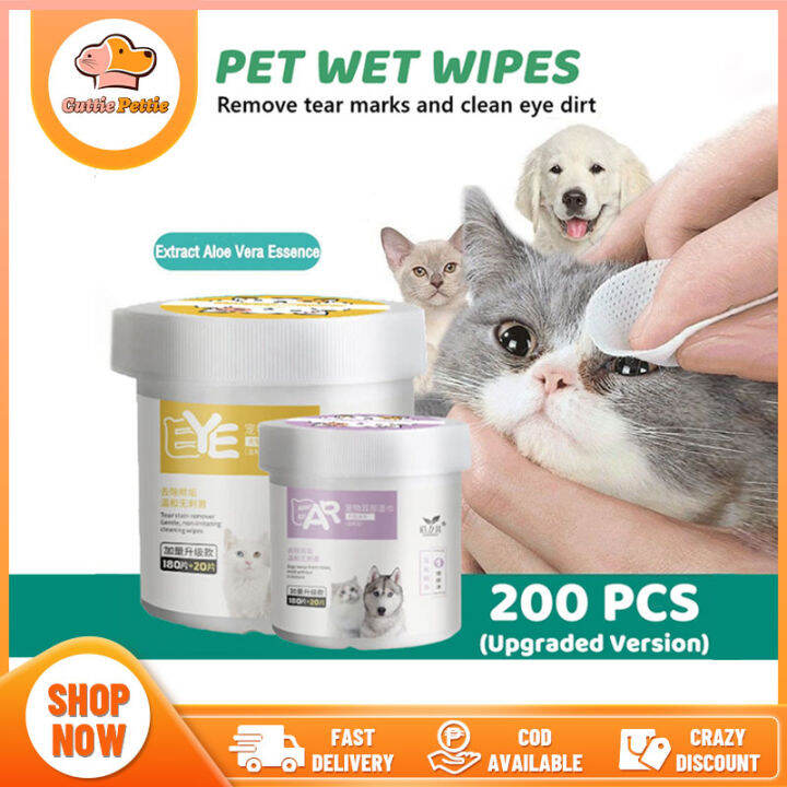 【New Upgraded】200 Pcs/Box Pet Eye and Ear Wet Wipes Cat Dog Tear Stain ...