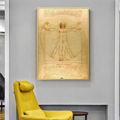 Vitruvian Man ที่มีชื่อเสียงผ้าใบภาพวาดโดย Leonardo da Vinci คลาสสิก Wall Art โปสเตอร์และพิมพ์ภาพผนัง Cuadros
