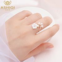 ASHIQI Natural Freshwater Pearl 925 Sterling Silver Ring Fashion Natural Shell Flowers Handmade Jewelry For Women