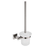 Brushed Square Bathroom Toilet Brush With Holder Glass Cup Wall Mount Contemporary Style Toiletbrush Bathroom Accessorie