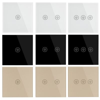 EU Standard Switches Wall Touch Switch Luxury White Black Gold Crystal Glass 1 2 3 Gang 1 Way Switch AC 220-250V 5A Light Switch
