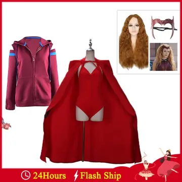 Wanda Maximoff Costume Cosplay Outfit Halloween Women Superhero Dress Up  Scarlet Witch Headwear Cloak Pants Red