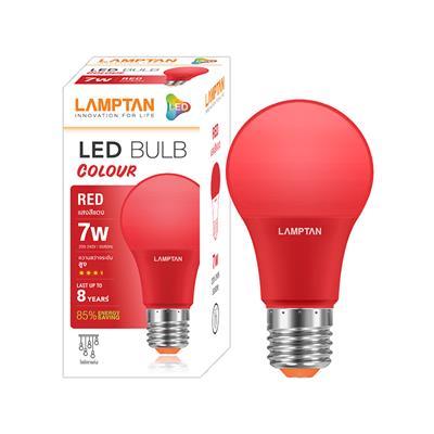 "ถูกชัวร์"หลอดไฟ LED 7 วัตต์ LAMPTAN รุ่น BULB COLOUR E27 สีแดง*ส่งด่วนทุกวัน*
