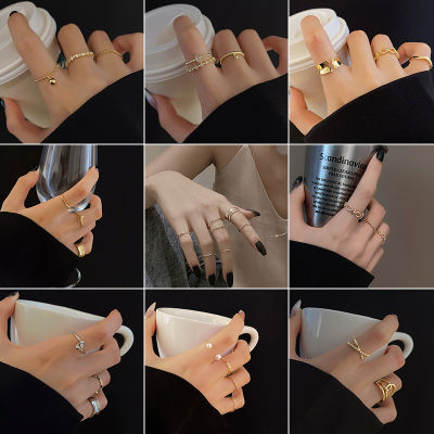 [COD] แหวนชุดแฟชั่นสไตล์เกาหลีผู้หญิง ins แหวนไข่มุกแนววินเทจสไตล์วินเทจดีไซน์เรียบง่ายเครื่องประดับมือสไตล์เย็น