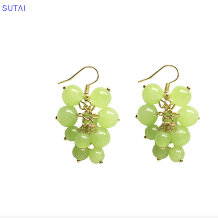 lowest-price-sutai-การออกแบบน่ารักลูกปัดสีม่วงองุ่นวางต่างหูสำหรับผู้หญิง-jewerly-ต่างหู