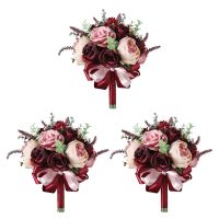 3X Burgundy Dusty Bouquet - Champagne Blush Blooming with Eucalyptus Real Perfect Bridal Wedding Flowers