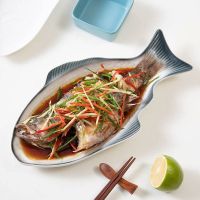 ☋❆♟ Fish plate Nordic steamed fish tableware household creative new ceramic large fish-shaped