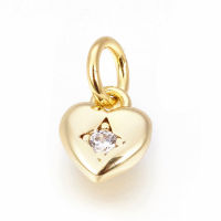 1pc Brass Micro Pave Cubic Zirconia Charms Heart Golden 7.5x6.5x2mm Hole: 3~3.5mm