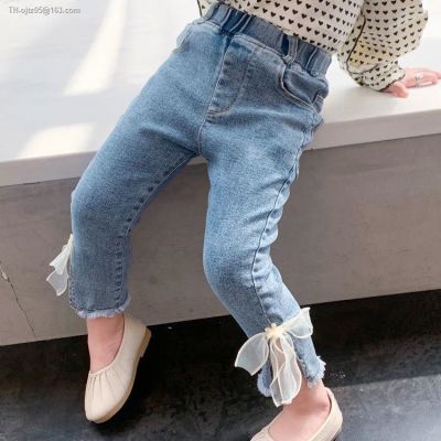 Baby girls brim han edition jeans trousers 2023 children new spring bow leisure