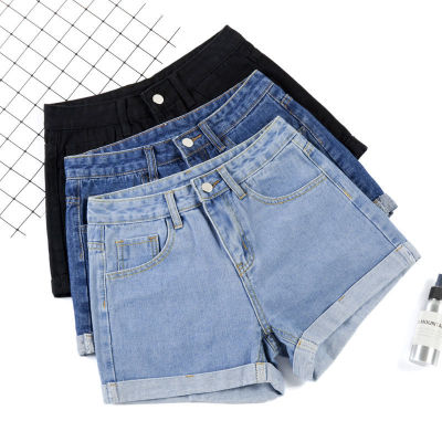 Aigo New Summer Women Wide Leg Classic High Waist Black Denim Shorts Casual Female Solid Color White Blue Loose Jeans Shorts