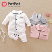 PatPat Baby Boy Girl Romper 100% Cotton Solid Polo Collar Long