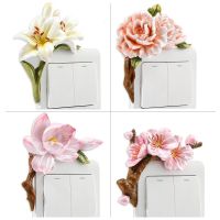 3D Switch Stickers Resin Flower Statue Decoration for Home Office Shop Household Wall Socket Panel Decor Cover Autocollant Mural Wall Stickers Decals