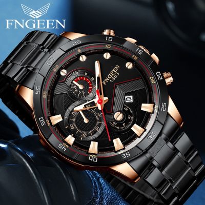 FNGEEN Casual Sport Watches for Men black Top Brand Luxury Military Stainless steel Wrist Watch Man Clock Fashion Wristwatch