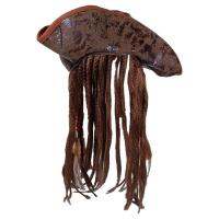 Pirate Hat Distressed Brown Tricorn Headgear with Braids Wig Funny Novelty Pirate Costume Decoration Accessories for Adult Men Women heathly