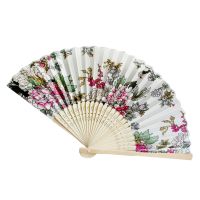 【CW】 Fashion Folding Hand Held Flower Fan Vintage Bamboo Folding Hand Held Flower Fan Chinese Dance Party Pocket Decoration Gifts