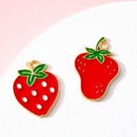 10pcs/Lot Enamel Large Strawberry Shape Charms Electroplating Drip Oil Zinc Alloy Jewelry Bracelet Earring Pendant YS039