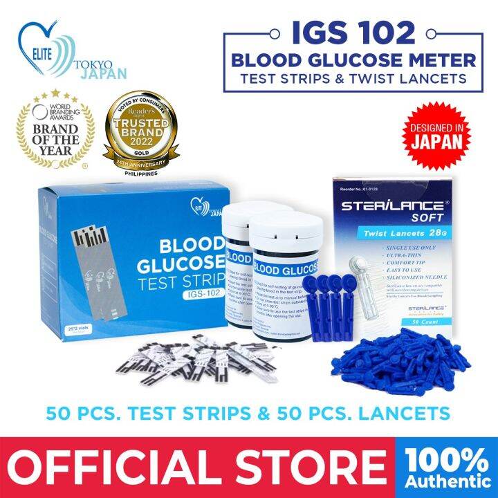 Indoplas Elite Tokyo Japan 50 PCS IGS102 Test Strips and 50 PCS Lancets