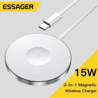 Essager นาฬิกาแม่เหล็กเหนี่ยวนำ15W เครื่องชาร์จไร้สาย QI 3 In 1ชาร์จเร็วขาตั้งสำหรับ Iphone 14 Airpods Pro Apple Watch Ios Macsafe