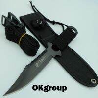 OKgroup FX008-BLACK Fixed Blade knife มีดพกพา มีดเดินป่า มีดอเนกประสงค์ มีดใบตาย ยาว21CM แถมปลอกไนลอนอย่างหนาและที่รัดขา