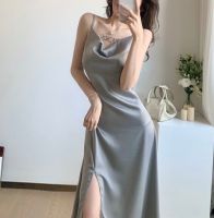 ZZOOI Summer New Korean Style Sling Slit Temperament All-match Fashion Cocktail Party Evening Dress Slim Sling Casual Sexy Dress