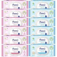 WRE ทิชชู่เปียก Pureen เพียวรีน สีฟ้าและสีชมพู ขนาด 80 ชิ้นแพ็ค6ห่อ ผ้าเปียก  กระดาษเปียก