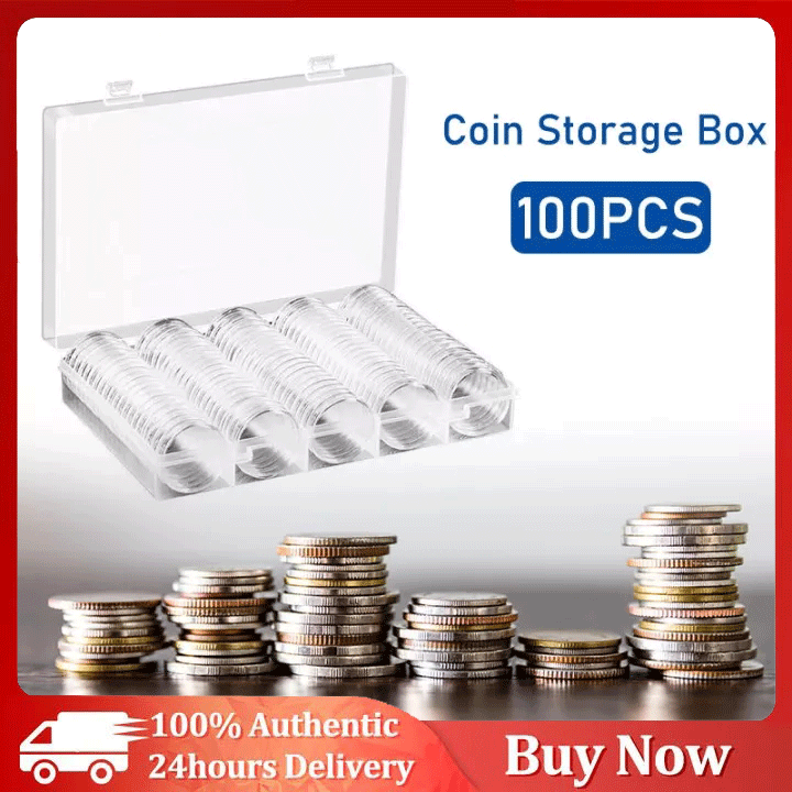 100pcs Transparent Plastic Coin Holder Coin Collecting Box Case For