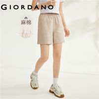 GIORDANO ผู้หญิง ผ้าฝ้ายลินินธรรมชาติทอกระเป๋าแพทช์ใหญ่เอวยางยืดกางเกงขาสั้นลำลองบาง Free Shipping 05403009