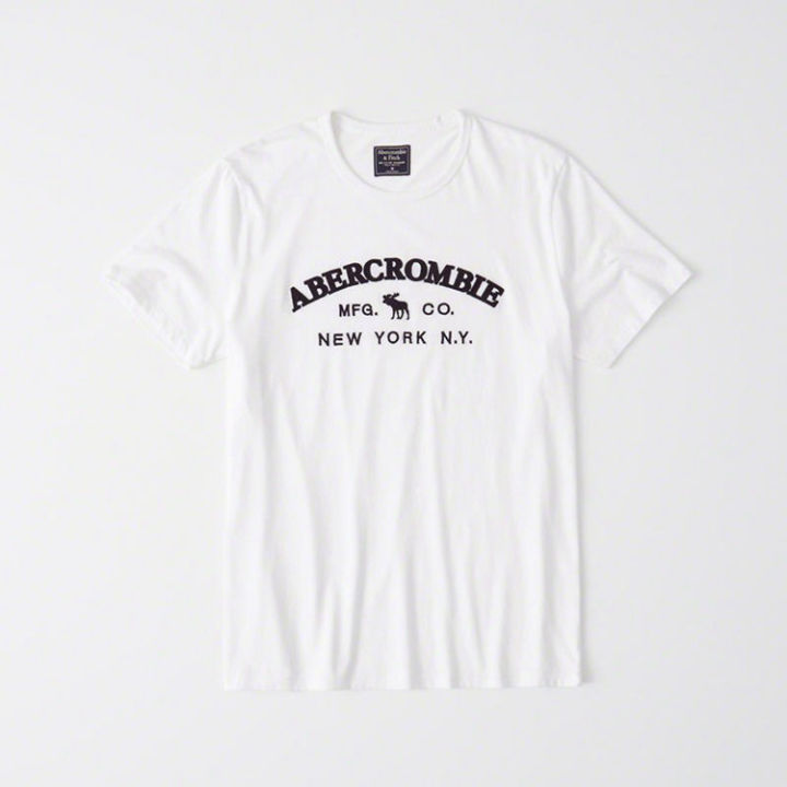 abercrombie-fitch-เสื้อยืดผ้าฝ้ายพิมพ์โลโก้ของผู้ชายแขนสั้นแบบหลวม