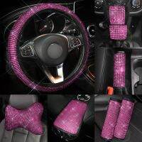 【YF】 Glitter Steering Wheel Cover Pink Car Neck Pillow Crystal Vehicle Interior Covers Protector Accessories Auto Set