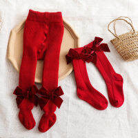 Baby Girl Pantyhose Winter Thickened Cotton Toddlers Pantyhose Cute Princess Girls Bow Socks Red Plush Pants 0-4Y Girls Leggings