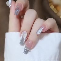 MUJI handmade manicure wear armor 2023 new INS style fake nail piece long style bride blue camellia finished product