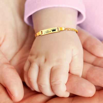 Personalize Baby Name Bracelets Non Allergy Stainless Steel Infant Baptism Bangle Jewelry Custom Boy Girl Family Love Gifts