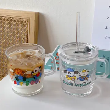 Glass Water Cup Creative Milk Cup Coffee Cup With Lid Scale Straw Cup Big  Belly Breakfast Cup Glass Cup With Handle And Lid