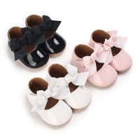 2022Newborn Soft Soles Girl baby Shoes Non-slip Rubber Soles Lovely Big Bow Princess Shoes Breathable Leather Baby Walking Shoes