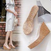 HOT★เสือดาว/ไม้ส้นรองเท้าแตะผู้หญิง Peep Toe Clear แพลตฟอร์มสไลด์รองเท้าผู้หญิง Wedges รองเท้าส้นสูง Sandalias ฤดูร้อน Creepers รองเท้า