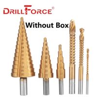 Drillforce 6ชิ้น Hss เหล็กไทเทเนียมหัวสว่านชุดบิต4-12/20/32มม. แกนกรวยไม้ที่เจาะรูโลหะ Drilling3 6 8เลื่อยเจาะ