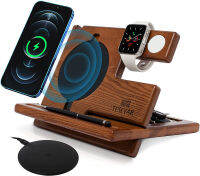 TESLYAR Wood Phone Docking Station Ash Key Holder Wallet Stand Watch Organizer Men Gift Husband Wireless Charging Pad Slim Birthday Nightstand Purse Tablet Watch Compatible with All Qi Devices