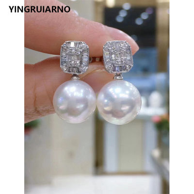 YINGRUIARNO Natural Freshwater Pearl White Pearl Earrings Pure Silver Shiny Zircon Natural Pearl Earrings