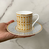 2021 New Gold Color Luxury Coffee Cup and Saucer Set 100ml Ceramic Cappuccino Afternoon Tea Cup With Gift BoxYC88