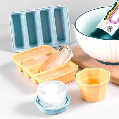 New foldable Silicone Ice Cube Mold Tray Long Strip Ice Cube Moulds Cake Baking Ice Cream Molds Kitchen DIY Accessories Ice Maker Ice Cream Moulds