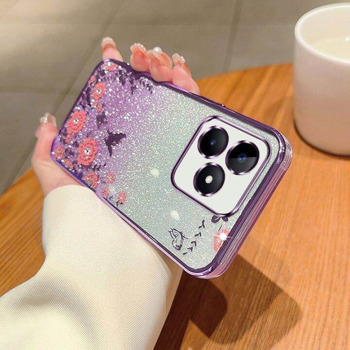 เคสกลิตเตอร์สำหรับ-realme-c53-c55-c33-c35-4g-nfc-realmec53-2022ซิลิโคน-tpu-ยืดหยุ่นฝาหลังอ่อนนุ่มเคสกันกระแทกมือถือแวววาวปกป้องดอกไม้ไล่ระดับสี