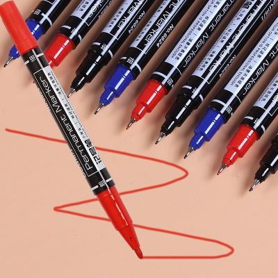 3Pcs Permanent Markers Pen Black Blue Red Double Headed Marker Pen for Paper Steel CD Glass Fabric Paint Office School Supplies
