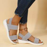 Summer Sandals For Women Solid Color Low Top Shoes Roman Style Elastic Band Posterior Strap Flat Shoes Casual Ladies Sandals