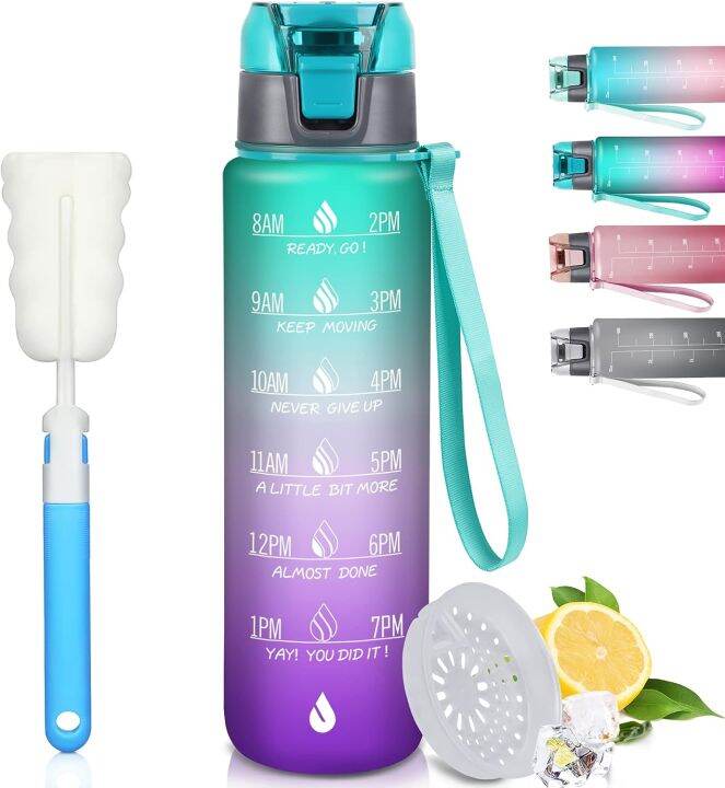 Milifox 1 Liter Motivational Bottle With Time Markings And Filter And ...