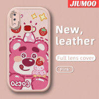 JIUMOO เคส M11 A11 M01s A10s ปลอกสำหรับ Samsung ลายหมีสตรอเบอร์รี่น่ารักเคสมือถือกันกระแทกนิ่มเคสใส่โทรศัพท์หนังดีไซน์ใหม่ป้องกันการตกพร้อมเคสป้องกันกล้องเลนส์คลุมทั้งหมด