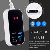 【✇】 C&amp;T e-Mart Fast Charging Multi 6 Ports Eu/us PD Digital Display 3.0 Quick USB Charger Type C ปลั๊กสายเคเบิลสำหรับ13