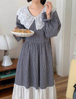 CHAWY Gingham lace dress ?? C4148 เดรสยาวมินิมอล เดรสยาวลายลูกไม้