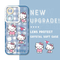 เคสกันกระแทกสำหรับโทรศัพท์ Vivo Y22 Y22S ของแท้ลายการ์ตูน Hello Kitty Crystal Casing Ponsel คลุมทั้งหมดเคสมือถือใสเพื่อการป้องกันกล้องถ่ายรูป