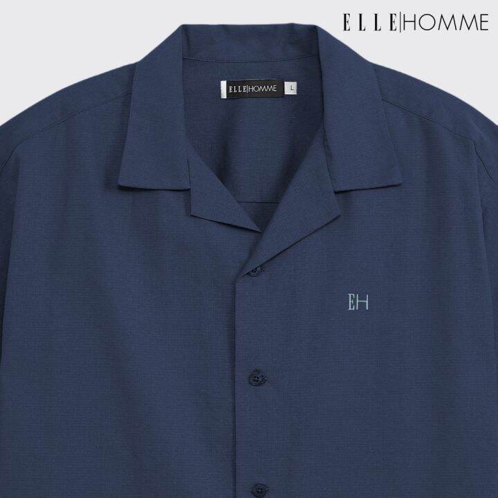 elle-homme-เสื้อเชิ้ตแขนสั้น-คอปกเชิ้ต-cotton-100-ทรงโอเวอร์ไซซ์-สวมใส่สบาย-ระบายอากาศดี-w8b668